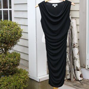 Intermission Black Drape Neck Ruched Sides Double Layer Knit Bodycon Dress Sz 10